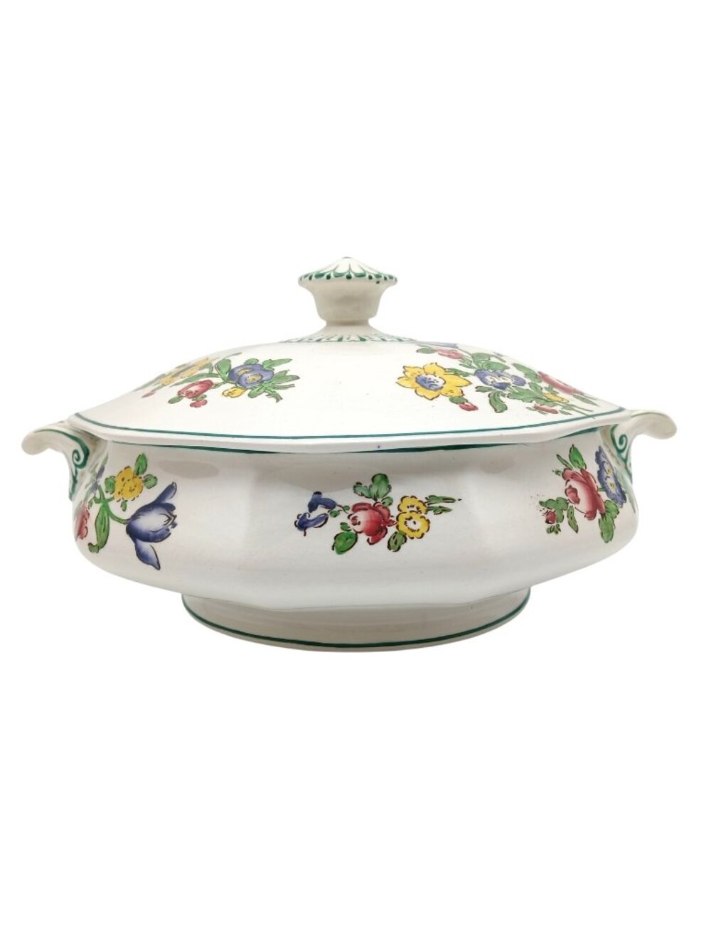 Booths Old Staffordshire Covered Vegetable Bowl Floral Transferware 8"